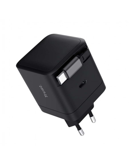 Trust Maxo Cargador de Pared GaN 65W 1xUSB-C + Cable USB-C Retráctil Negro