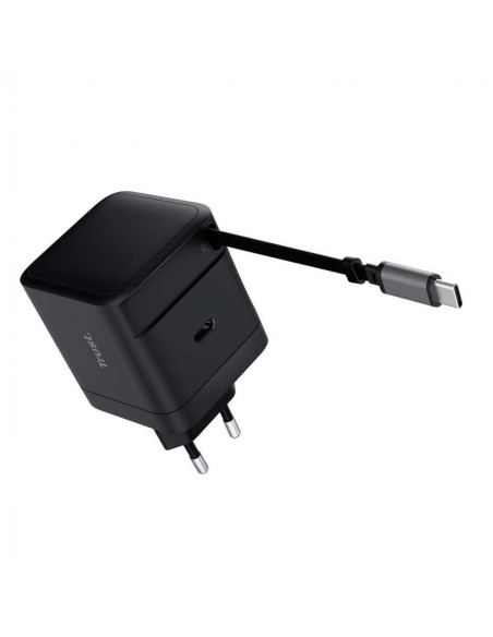 Trust Maxo Cargador de Pared GaN 65W 1xUSB-C + Cable USB-C Retráctil Negro