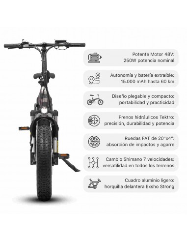 SmartGyro Rhino Bicicleta Eléctrica Plegable FAT 250W Ruedas 20x4" 7 Velocidades