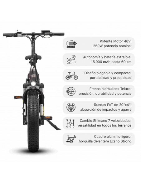 SmartGyro Rhino Bicicleta Eléctrica Plegable FAT 250W Ruedas 20x4" 7 Velocidades