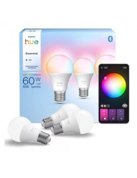 Philips Hue Essential Bombilla Inteligente A60 E27 806 lm 8W Pack de 3 Unidades