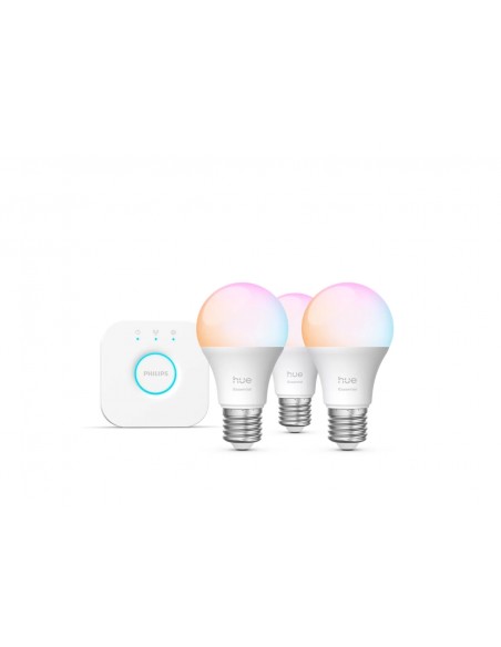 Philips Hue Starter kit Essential: 3 Bombillas Inteligentes E27 806 lm + Hue Bridge