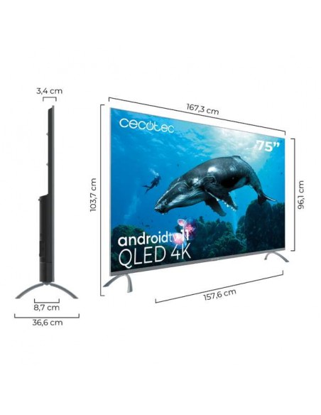 Cecotec VQU30075+ M QLED V3+ Series 75" 4K UltraHD Android TV 11 HDR10 Televisor
