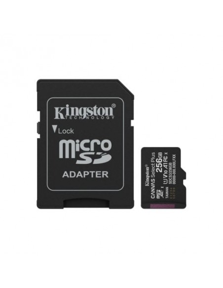 Kingston Canvas Select Plus Tarjeta MicroSDXC 256GB UHS-I V10 A1 150MB/s Negra con Adaptador SD