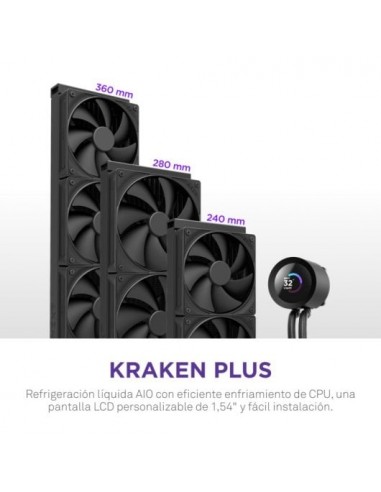 NZXT Kraken Plus Refrigeración Líquida 240mm, 2 Ventiladores Display TFT Negra