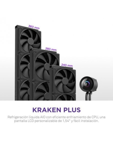 NZXT Kraken Plus Refrigeración Líquida 240mm, 2 Ventiladores Display TFT Negra