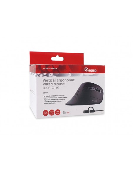 Equip 245119 Ratón Vertical Ergonómico con Cable (USB-C+A)