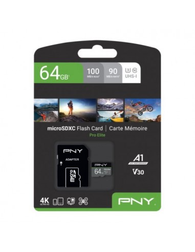 PNY Pro Elite MicroSDXC 64GB UHS-I U3 Clase 10 Tarjeta de Memoria