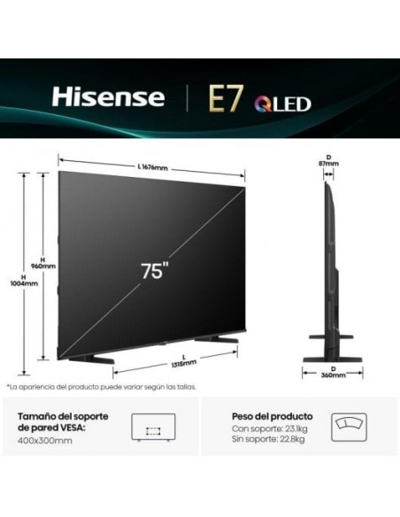 Hisense 75E7Q 75" QLED 4K Ultra HD HDR10+ Televisor