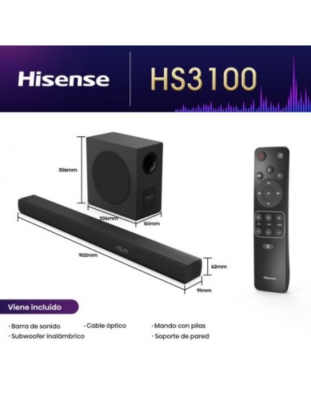 Hisense HS3100 Barra de Sonido 3.1 con Dolby Audio y DTS Virtual:X Bluetooth 5.3 HDMI 480W