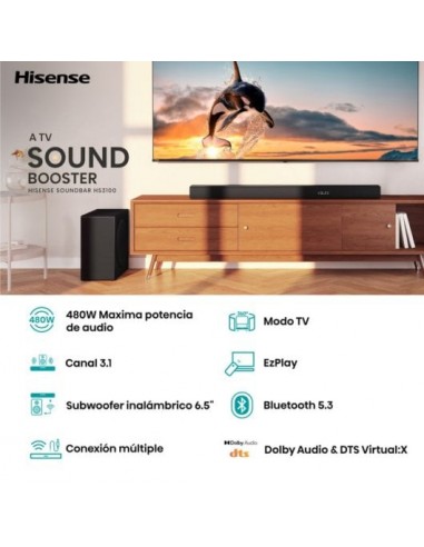 Hisense HS3100 Barra de Sonido 3.1 con Dolby Audio y DTS Virtual:X Bluetooth 5.3 HDMI 480W