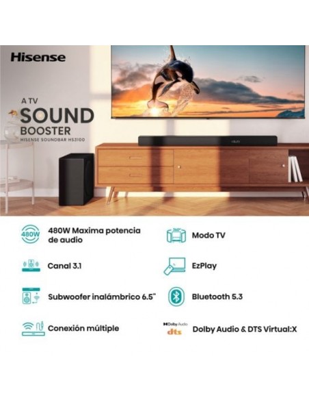 Hisense HS3100 Barra de Sonido 3.1 con Dolby Audio y DTS Virtual:X Bluetooth 5.3 HDMI 480W