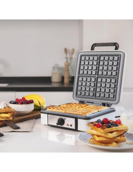 Cecotec Fun Gofrestone 4Inox. Gofrera Eléctrica Acero Inoxidable y Revestimiento Antiadherente 1200W