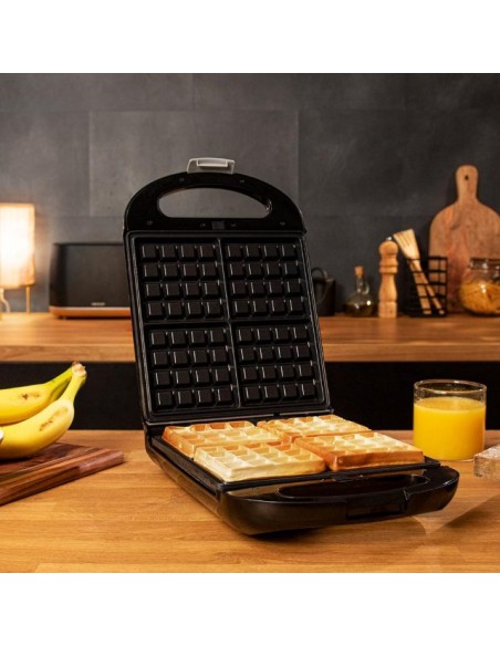 Cecotec Rock'nToast Family Waffle. Gofrera de 1500 W, Capacidad 4 Gofres, Antiadherente