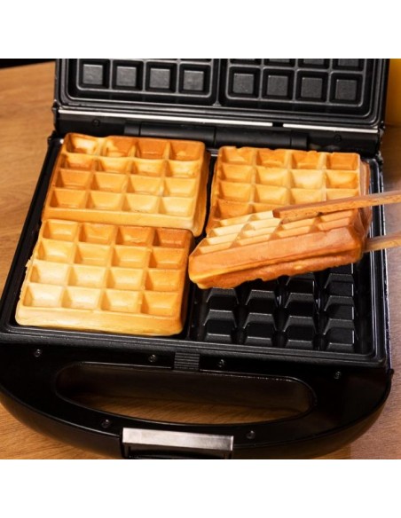 Cecotec Rock'nToast Family Waffle. Gofrera de 1500 W, Capacidad 4 Gofres, Antiadherente