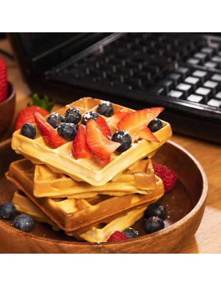 Cecotec Rock'nToast Family Waffle. Gofrera de 1500 W, Capacidad 4 Gofres, Antiadherente