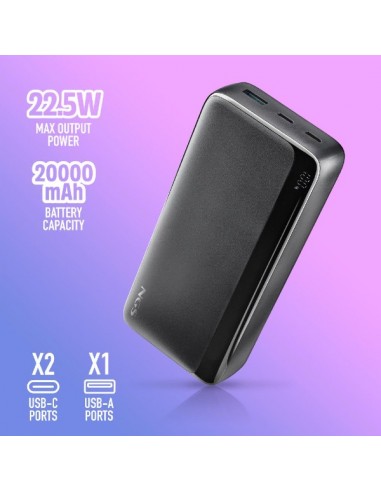 NGS QUIZ 20 Powerbank 20000mAh 22.5W 2xUSB-C + 1xUSB-A Negra