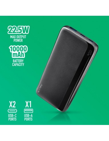 NGS QUIZ 10 Powerbank 10000mAh 22.5W 2xUSB-C + 1xUSB-A Negra