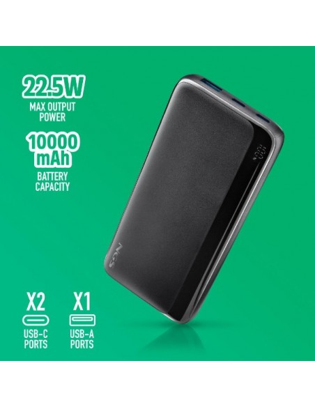 NGS QUIZ 10 Powerbank 10000mAh 22.5W 2xUSB-C + 1xUSB-A Negra