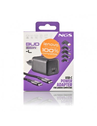 NGS BUD65W-L Cargador de Portátil (Lenovo) GaN 1xUSB-C 65W Automático, 5 Conectores, Voltaje 5-20V