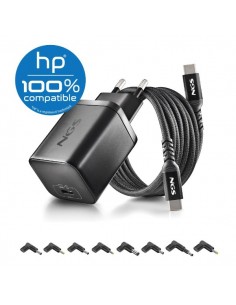 NGS BUD65W-H Cargador de Portátil (HP) GaN 1xUSB-C 65W Automático, 8 Conectores, Voltaje 5-20V