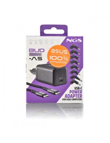 NGS BUD65W-AC Cargador de Portátil (Acer) GaN 1xUSB-C 65W Automático, 4 Conectores, Voltaje 5-20V