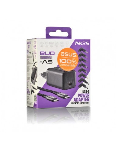 NGS BUD65W-AC Cargador de Portátil (Acer) GaN 1xUSB-C 65W Automático, 4 Conectores, Voltaje 5-20V