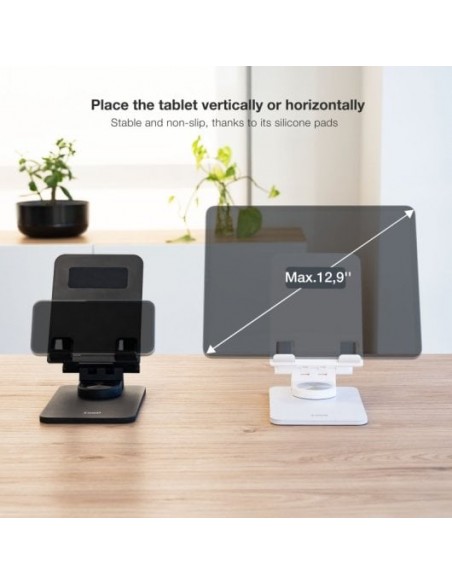 TooQ Soporte de Sobremesa Ajustable para Móvil o Tablet de hasta 12.9" Negro