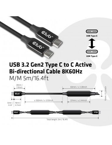 Club 3D CAC-2501 Cable Thunderbolt 5 USB-C 80Gbps 8K 240W 1m