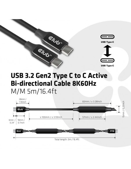 Club 3D CAC-2501 Cable Thunderbolt 5 USB-C 80Gbps 8K 240W 1m