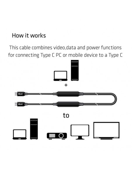 Club 3D CAC-2501 Cable Thunderbolt 5 USB-C 80Gbps 8K 240W 1m