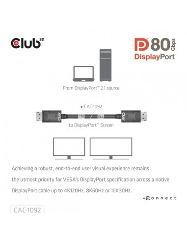Club 3D CAC-1092 Cable DisplayPort 2.1 80Gbps 8K/60Hz 1.6m
