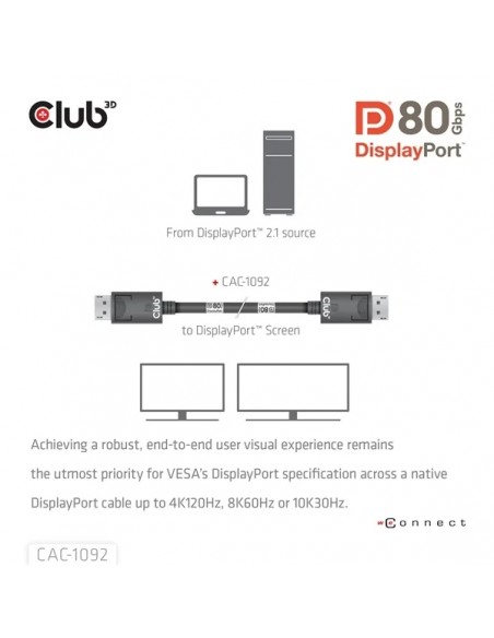 Club 3D CAC-1092 Cable DisplayPort 2.1 80Gbps 8K/60Hz 1.6m