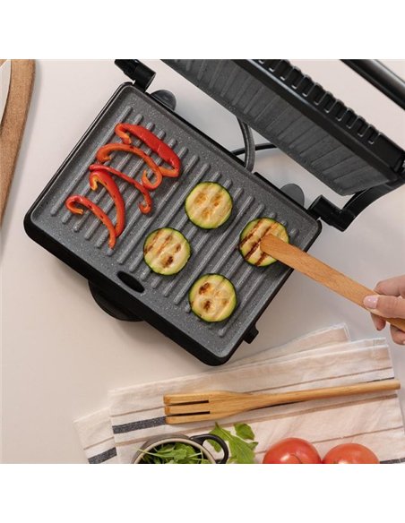 Cecotec Rock'nGrill Dark 1000. Parrilla Electrica de 1000 W, Revestimiento de Piedra