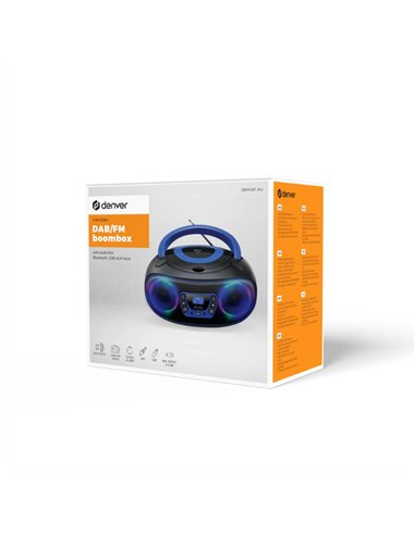 Denver TDB-212BU Radio CD Boombox DAB+/FM con Bluetooth, USB y Entrada AUX Azul