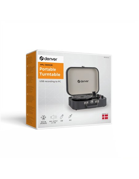 Denver VPL-130DGR Tocadiscos Maleta Gris Oscuro con Altavoces Integrados y Grabación a PC por USB