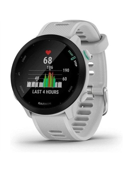 Garmin Forerunner 55 Reloj Deportivo GPS con Frecuencia Cardíaca y 5 ATM, Blanco