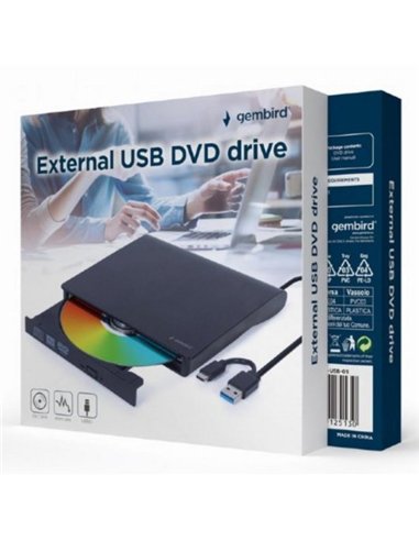 Gembird DVD-USB-031 Grabadora Externa USB-C/A Negra