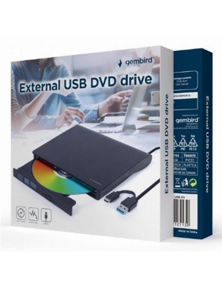 Gembird DVD-USB-031 Grabadora Externa USB-C/A Negra