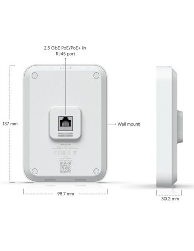 Ubiquiti U7 In-Wall Punto de Acceso WiFi para Pared 4300 Mbit/s 2.4/5GHz PoE Blanco