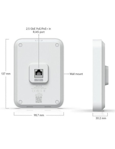 Ubiquiti U7 In-Wall Punto de Acceso WiFi para Pared 4300 Mbit/s 2.4/5GHz PoE Blanco