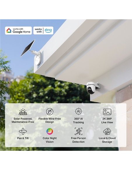 TP-Link Tapo TC90 Kit Cámara de Vigilancia 360º con Panel Solar y Batería, 2K 3MP, Detección IA