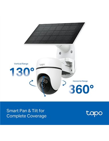 TP-Link Tapo TC90 Kit Cámara de Vigilancia 360º con Panel Solar y Batería, 2K 3MP, Detección IA