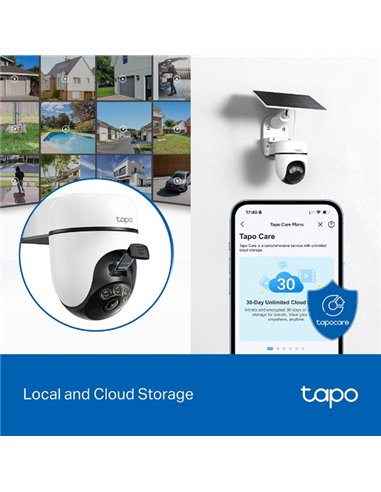 TP-Link Tapo TC90 Kit Cámara de Vigilancia 360º con Panel Solar y Batería, 2K 3MP, Detección IA