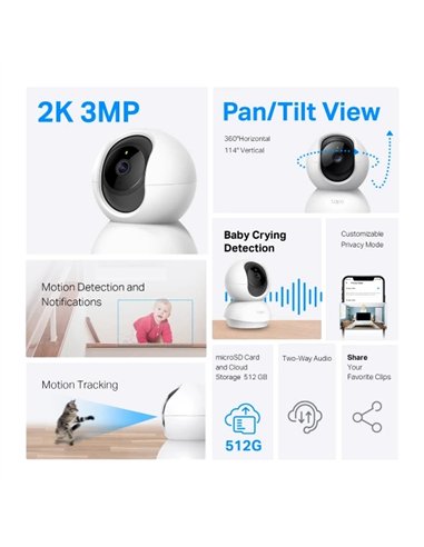 TP-Link TC71 Cámara IP 2K Visión Nocturna Interior Control por Voz Audio Bidireccional (2 unidades)