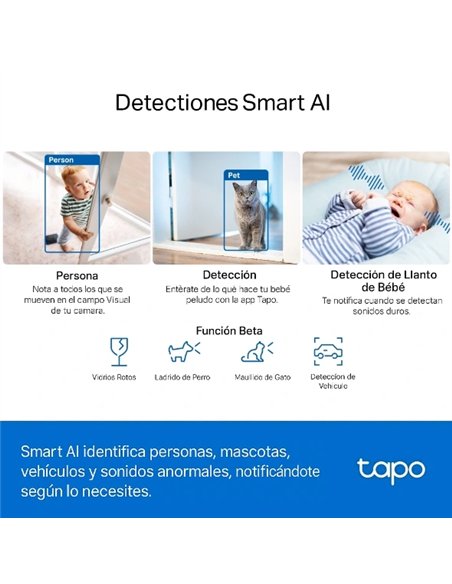 TP-Link Tapo TC74 Cámara Vigilancia 360º Interior, 3K 5MP, Detección IA Visión Nocturna