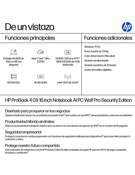 HP ProBook 4 G1i Intel Core Ultra 5-225U/ 16GB/ 512GB SSD/ 16" W11P Portátil