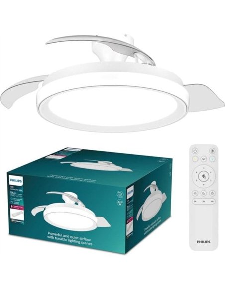 Philips Bliss Ventilador de Techo con Luz LED Regulable, Aspas Retráctiles y Mando, Blanco