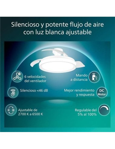 Philips Bliss Ventilador de Techo con Luz LED Regulable, Aspas Retráctiles y Mando, Blanco