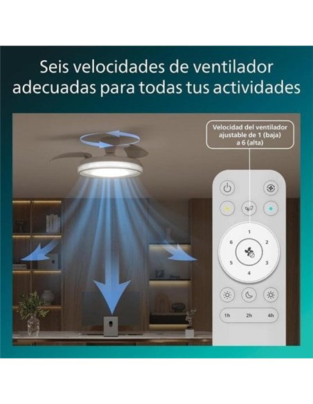 Philips Bliss Ventilador de Techo con Luz LED Regulable, Aspas Retráctiles y Mando, Blanco